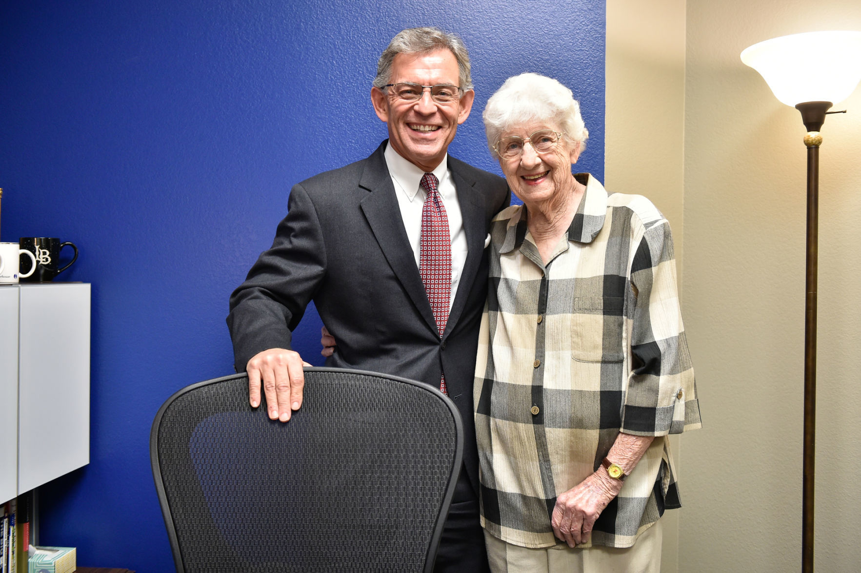 Bettye Myers in November 2018, with Gary Henderson